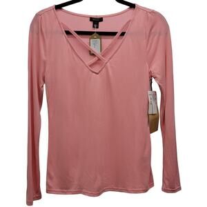 Halogen Pullover Shirt Long Sleeve Crossover V-Neckline Pink Women's Small NWT